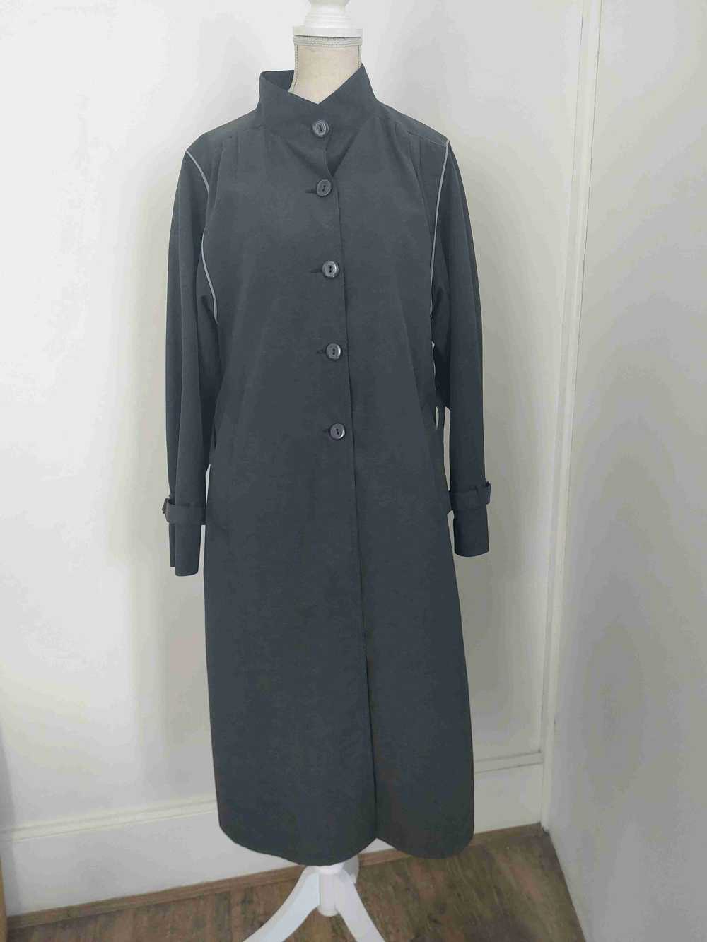 Trench coat - Dark gray trench coat with tartan p… - image 2