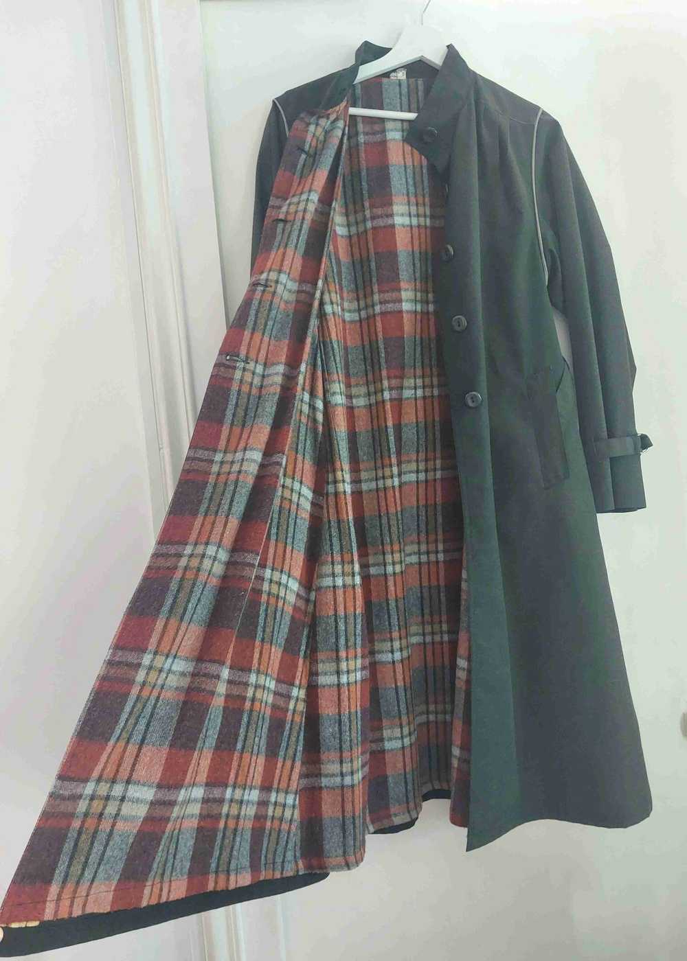 Trench coat - Dark gray trench coat with tartan p… - image 6