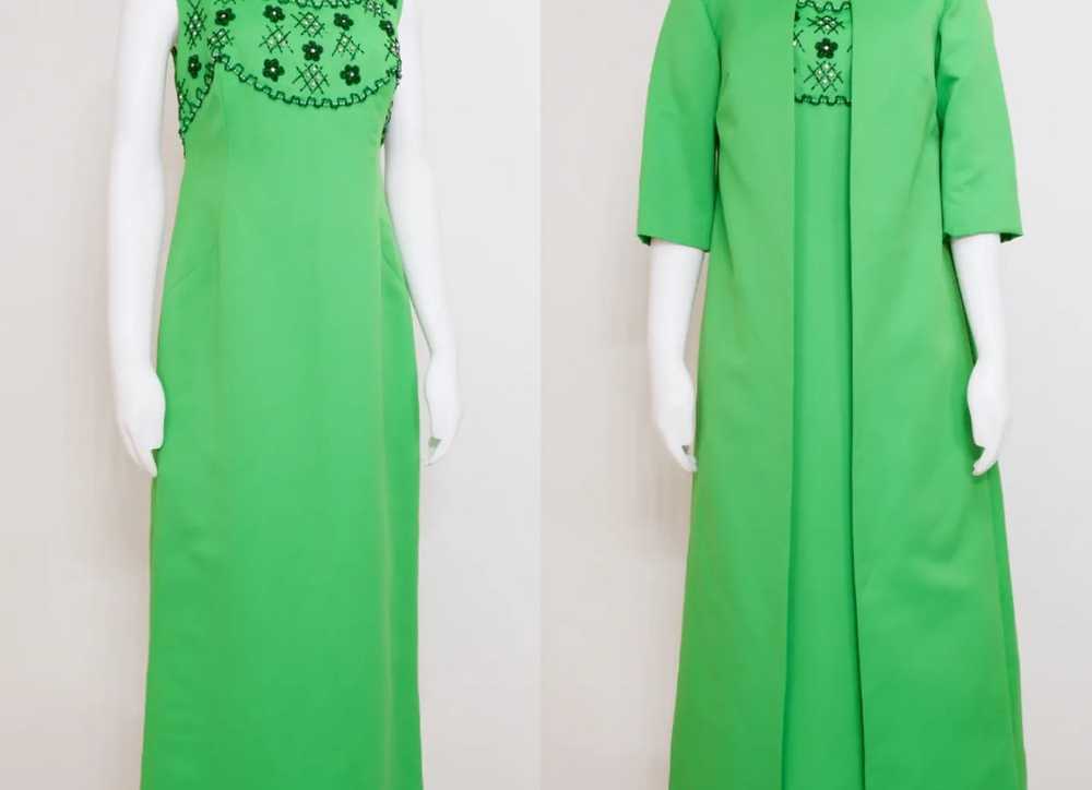 1960s Green Satin Melody Dress with Matching Maxi… - image 1