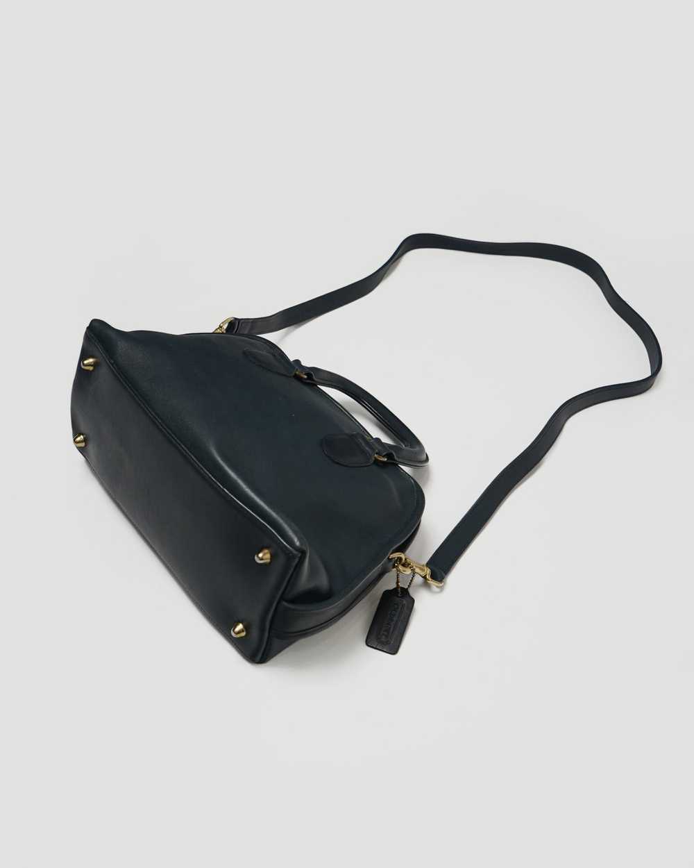 Leather Hand Bag w/ Strap / Navy - image 3