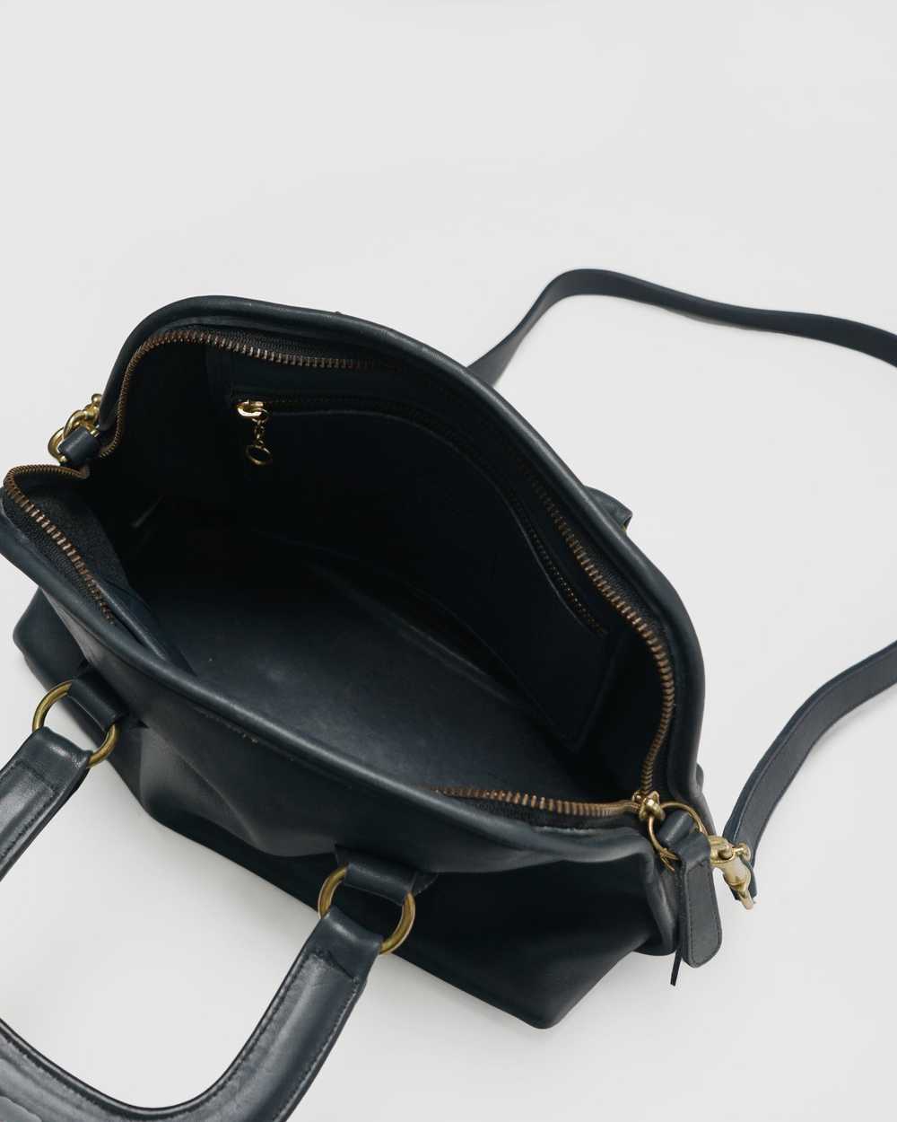 Leather Hand Bag w/ Strap / Navy - image 4