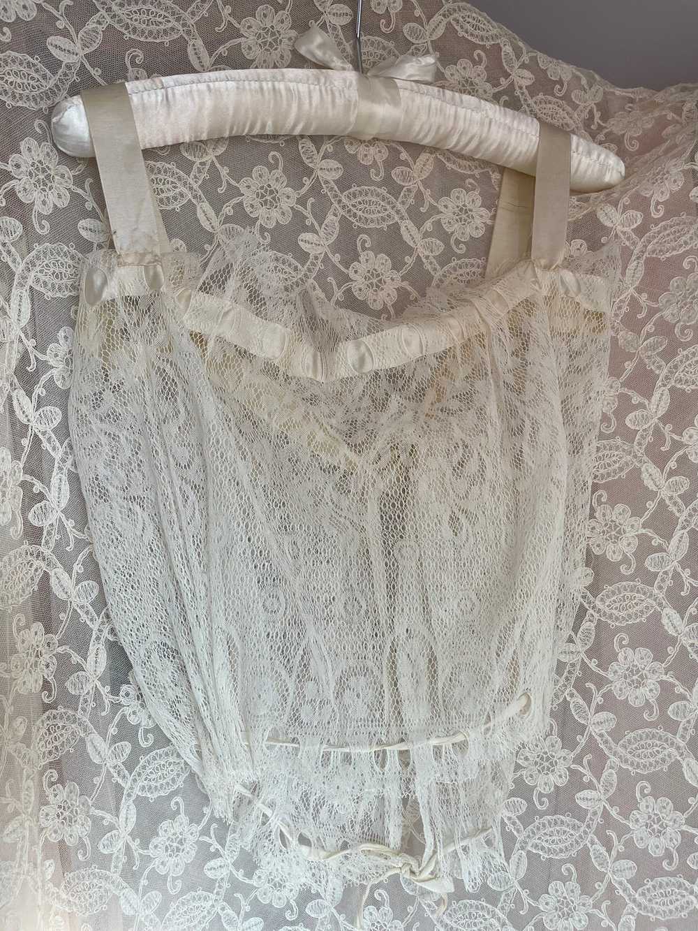 1900s Lace Corset Cover Cream Silk Original Ribbon - image 12