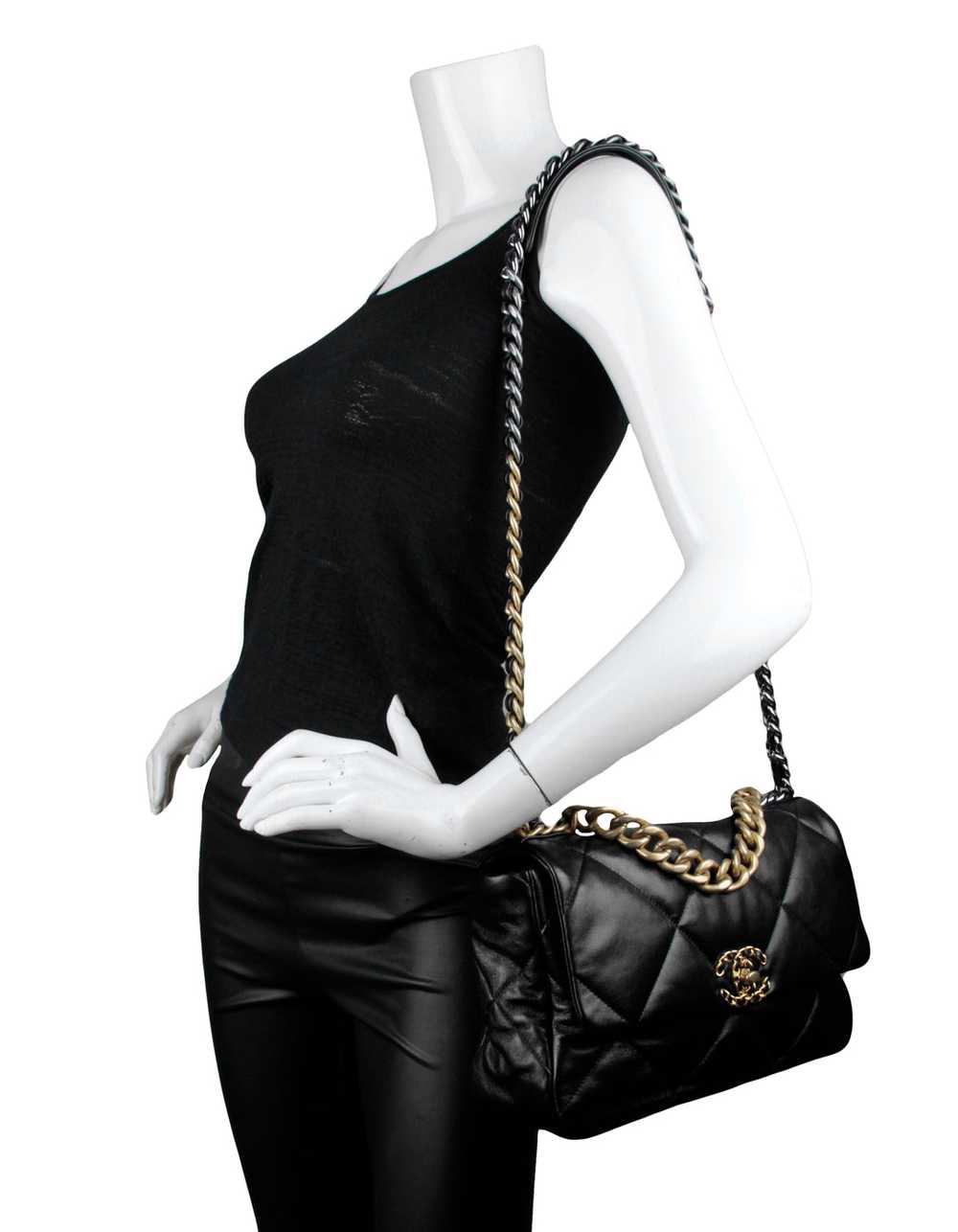 Chanel Black Lambskin Leather Quilted Large 19 Bag - image 2