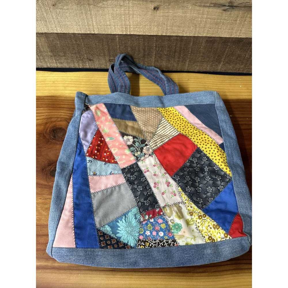 Hand stitched denim And quilt tote bag - image 1