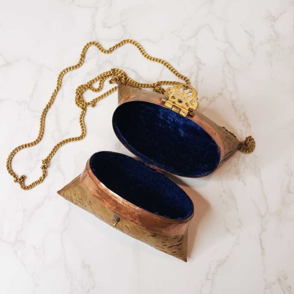 Vintage 1930s Brass & Copper Blue Velvet Lined Pi… - image 2