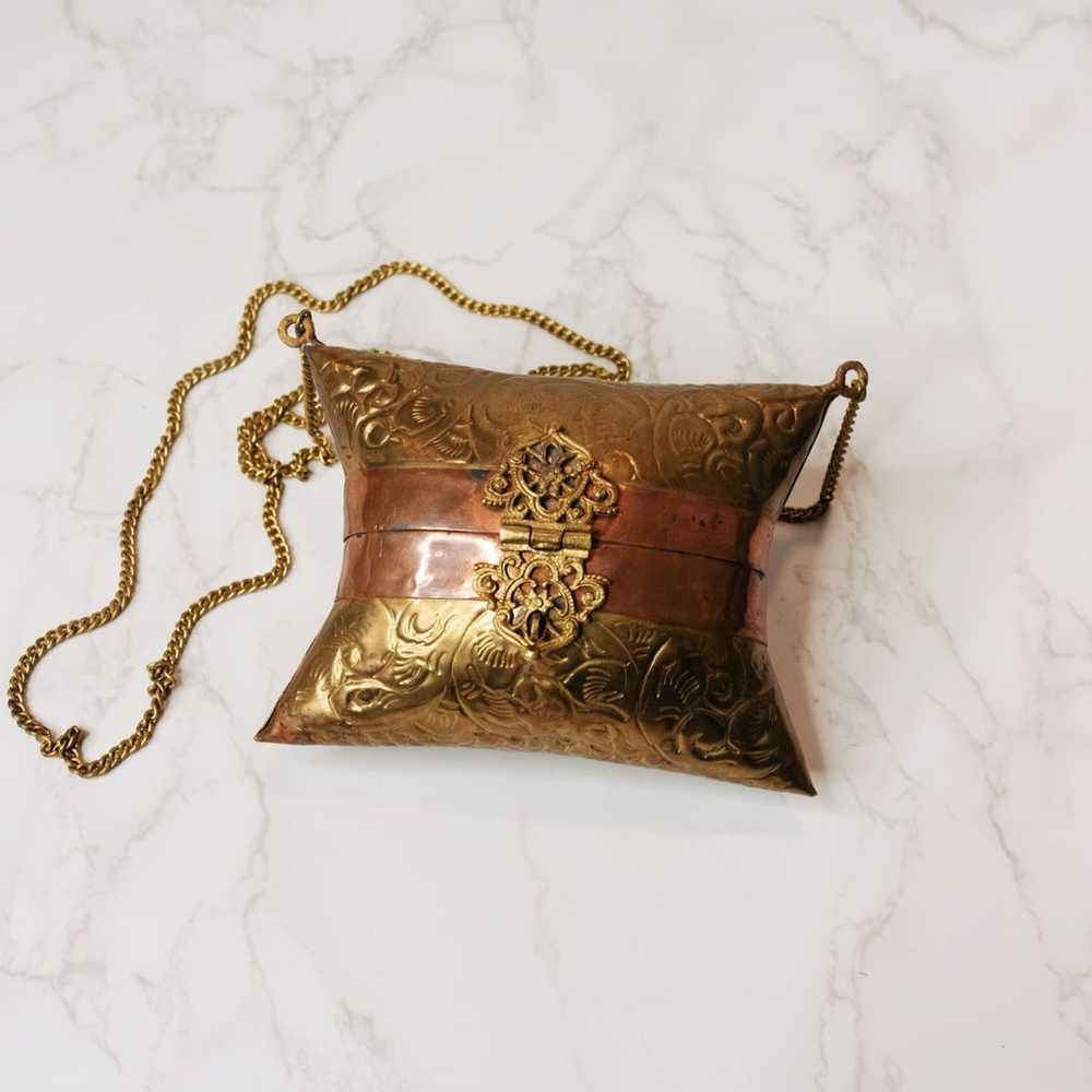 Vintage 1930s Brass & Copper Blue Velvet Lined Pi… - image 3