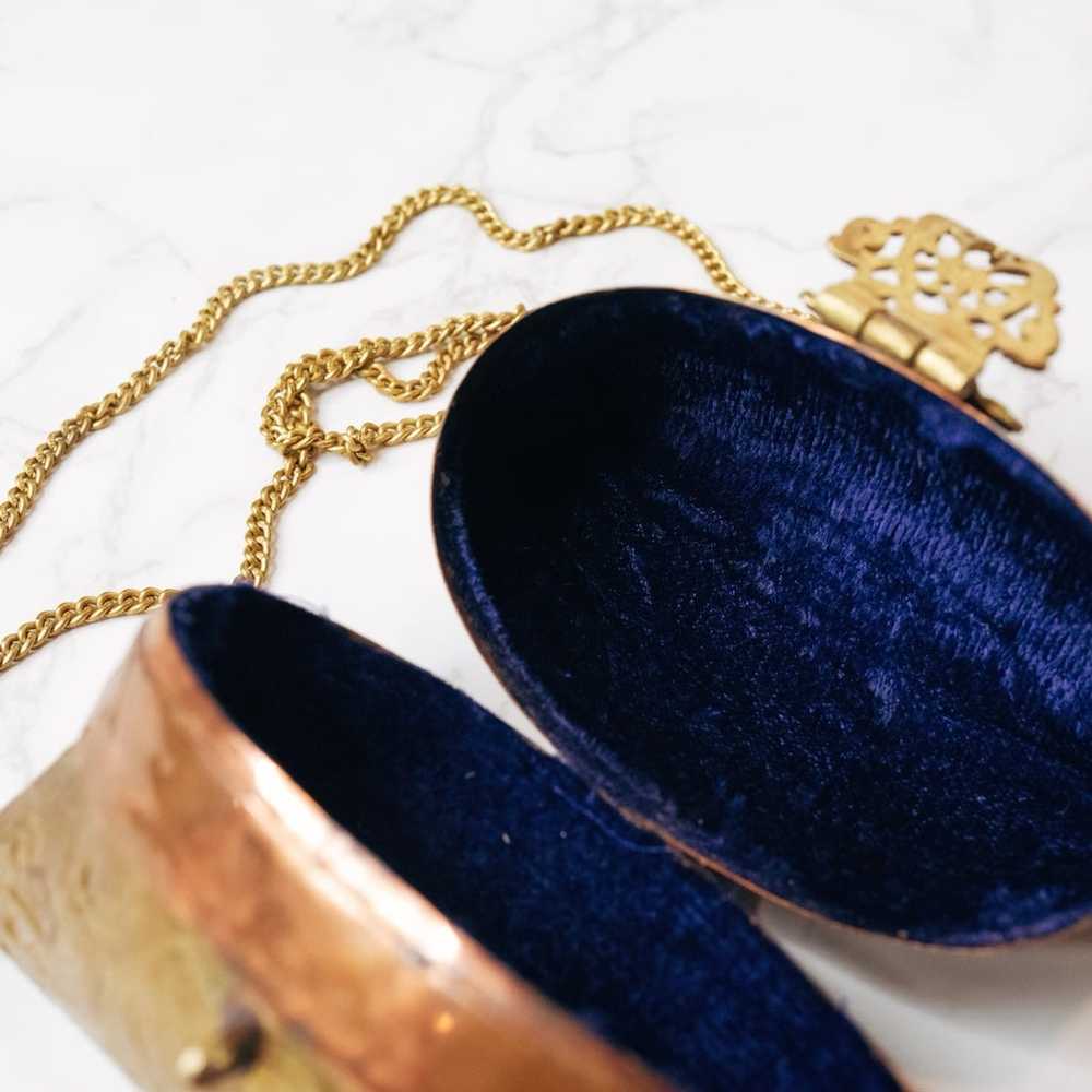 Vintage 1930s Brass & Copper Blue Velvet Lined Pi… - image 4