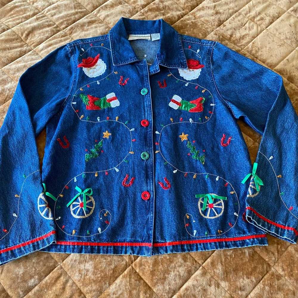 VTG Carrie Allen Button Up Shirt Christmas Santa … - image 1