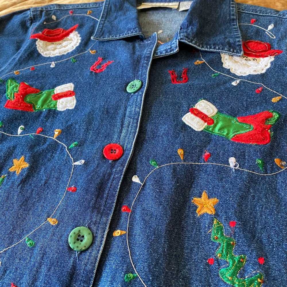 VTG Carrie Allen Button Up Shirt Christmas Santa … - image 2