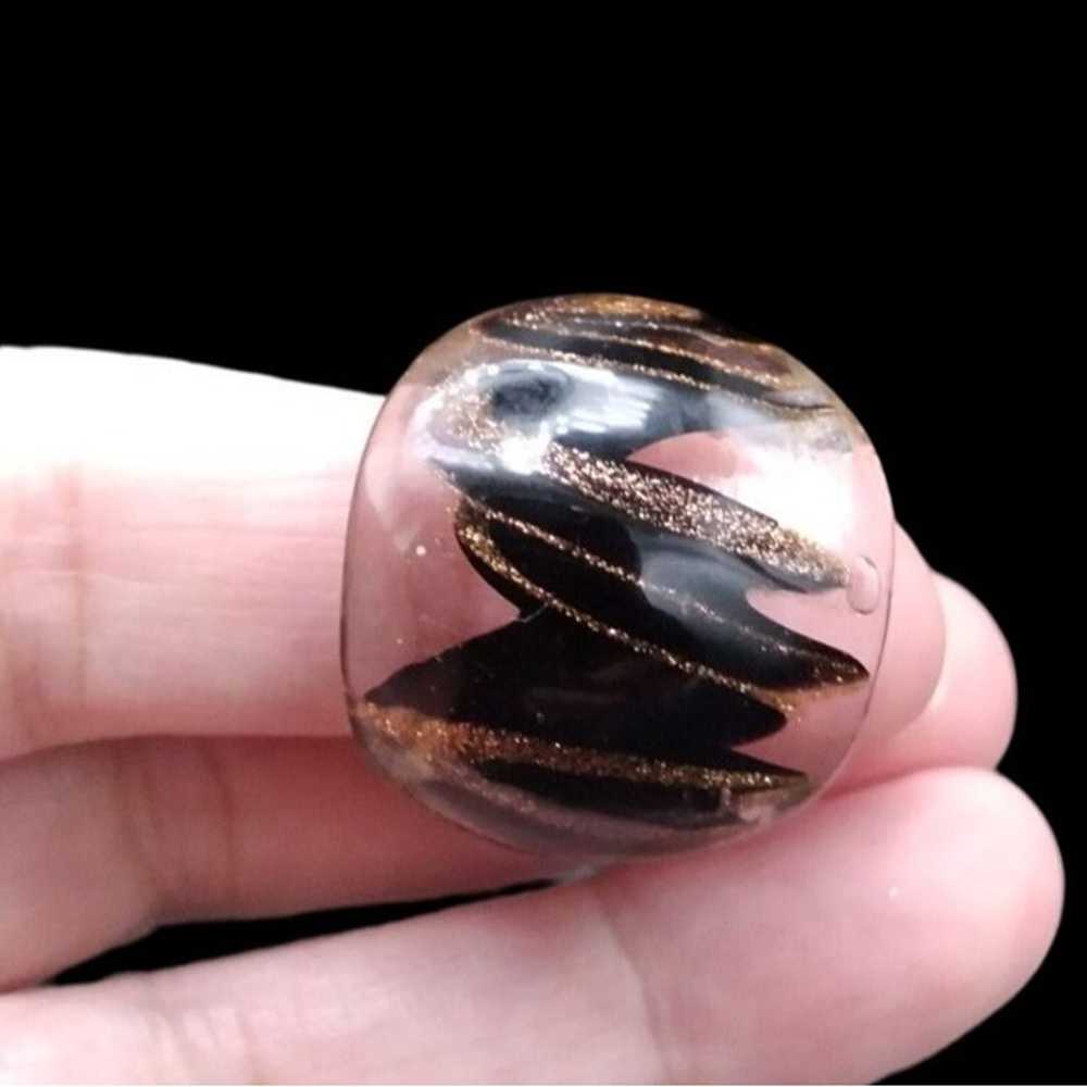 Murano Vintage Venetian Glass Ring Black with Cop… - image 3