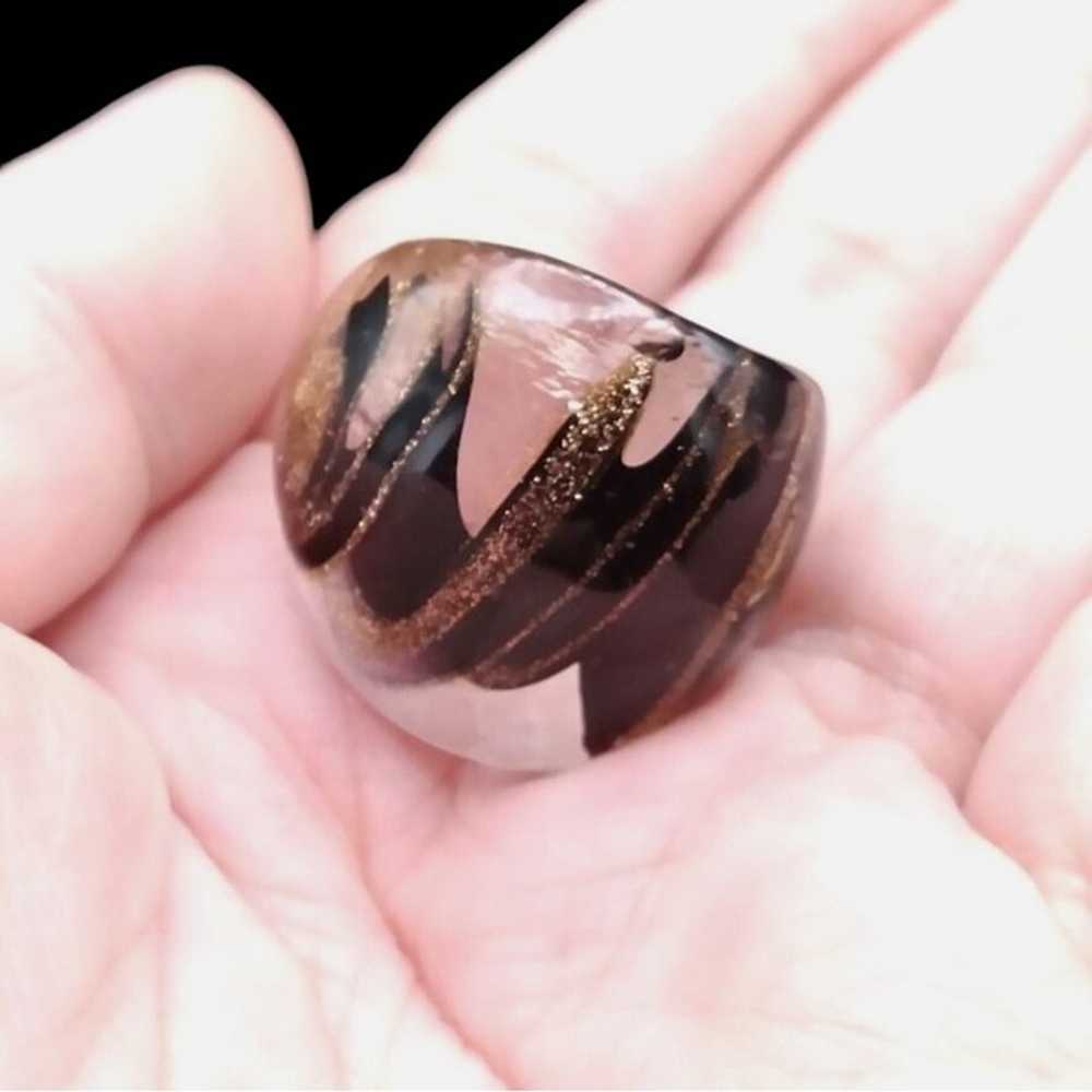 Murano Vintage Venetian Glass Ring Black with Cop… - image 4