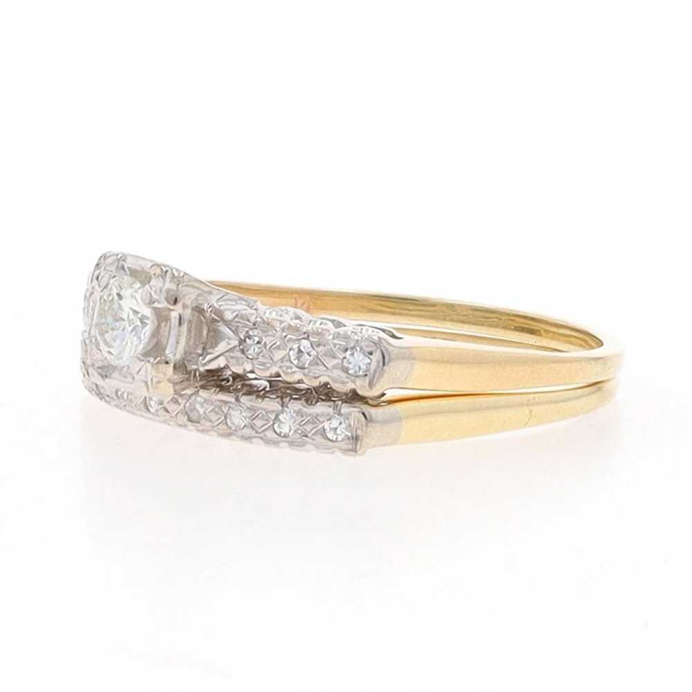 Yellow Gold Diamond Vintage Engagement Ring & Wed… - image 4