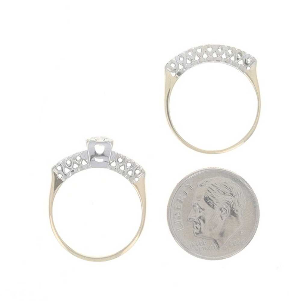 Yellow Gold Diamond Vintage Engagement Ring & Wed… - image 5