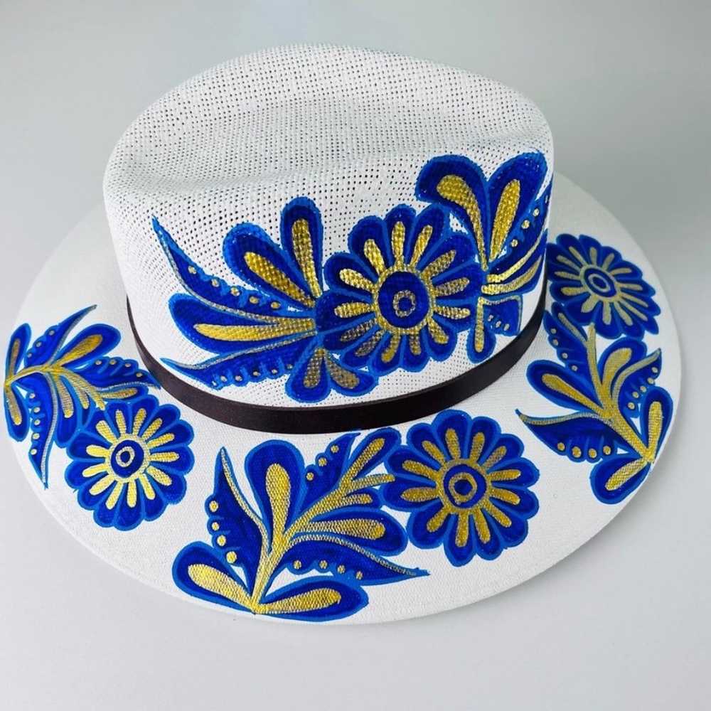 HAT Sombrero Mexican Artesanal Hand Painted Straw… - image 1