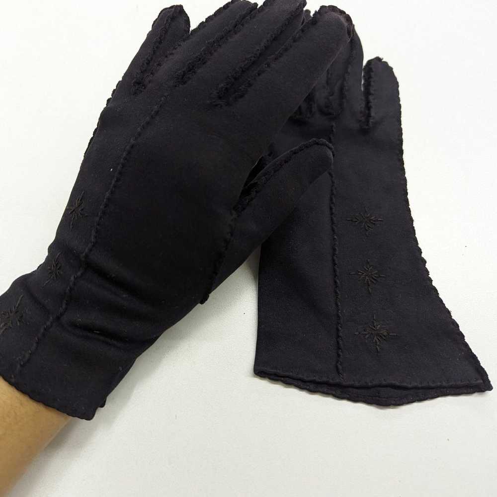 Vintage Dark Navy Blue Embroidered Gloves - image 1