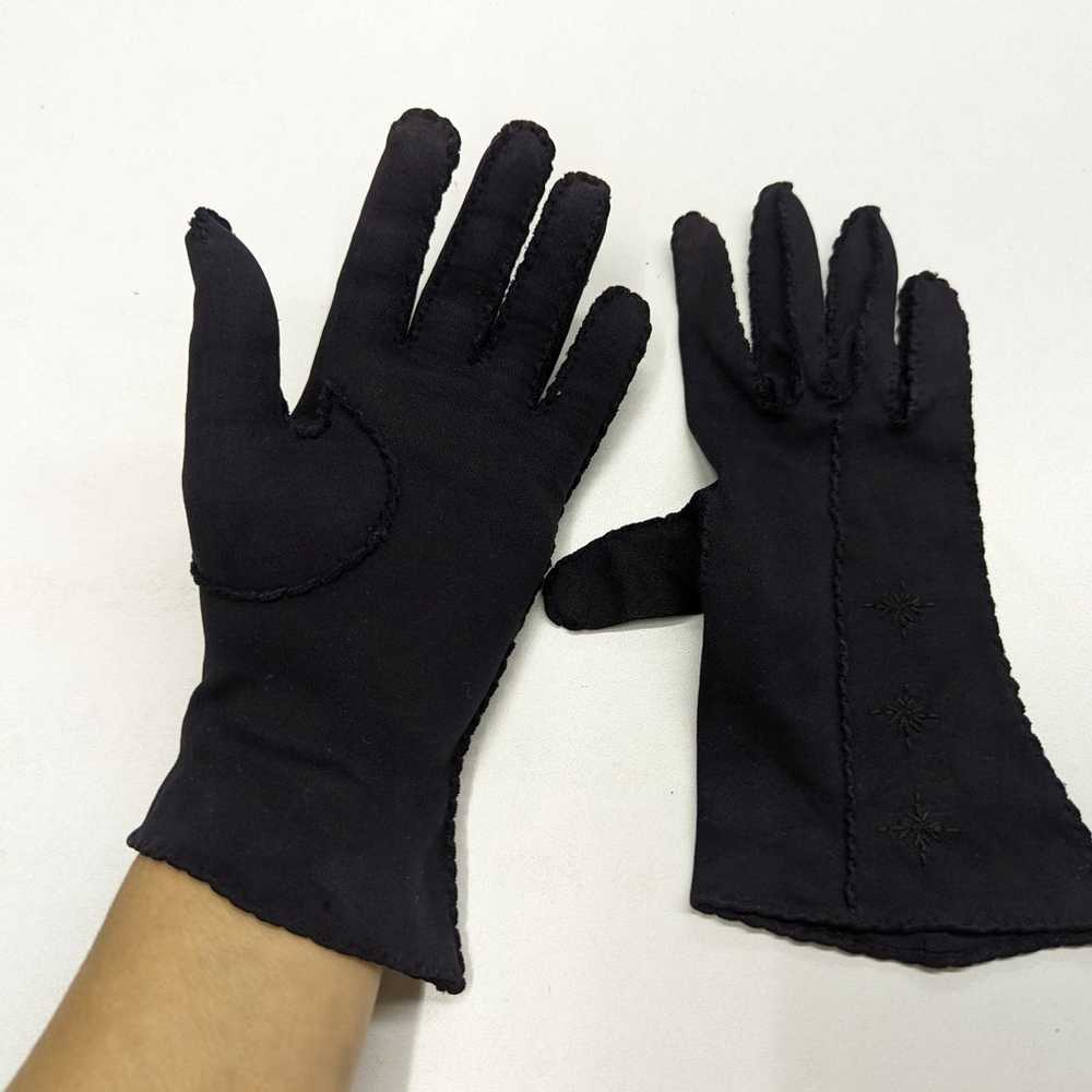 Vintage Dark Navy Blue Embroidered Gloves - image 2