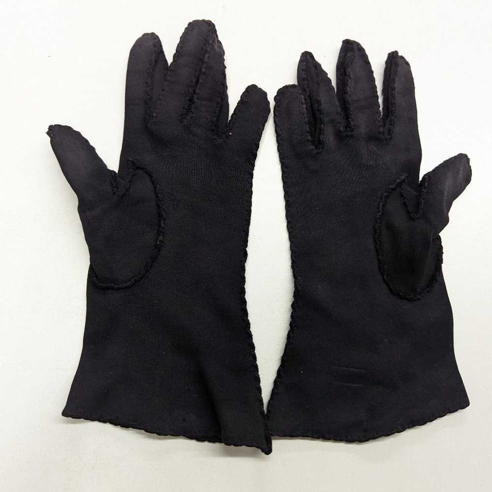 Vintage Dark Navy Blue Embroidered Gloves - image 4