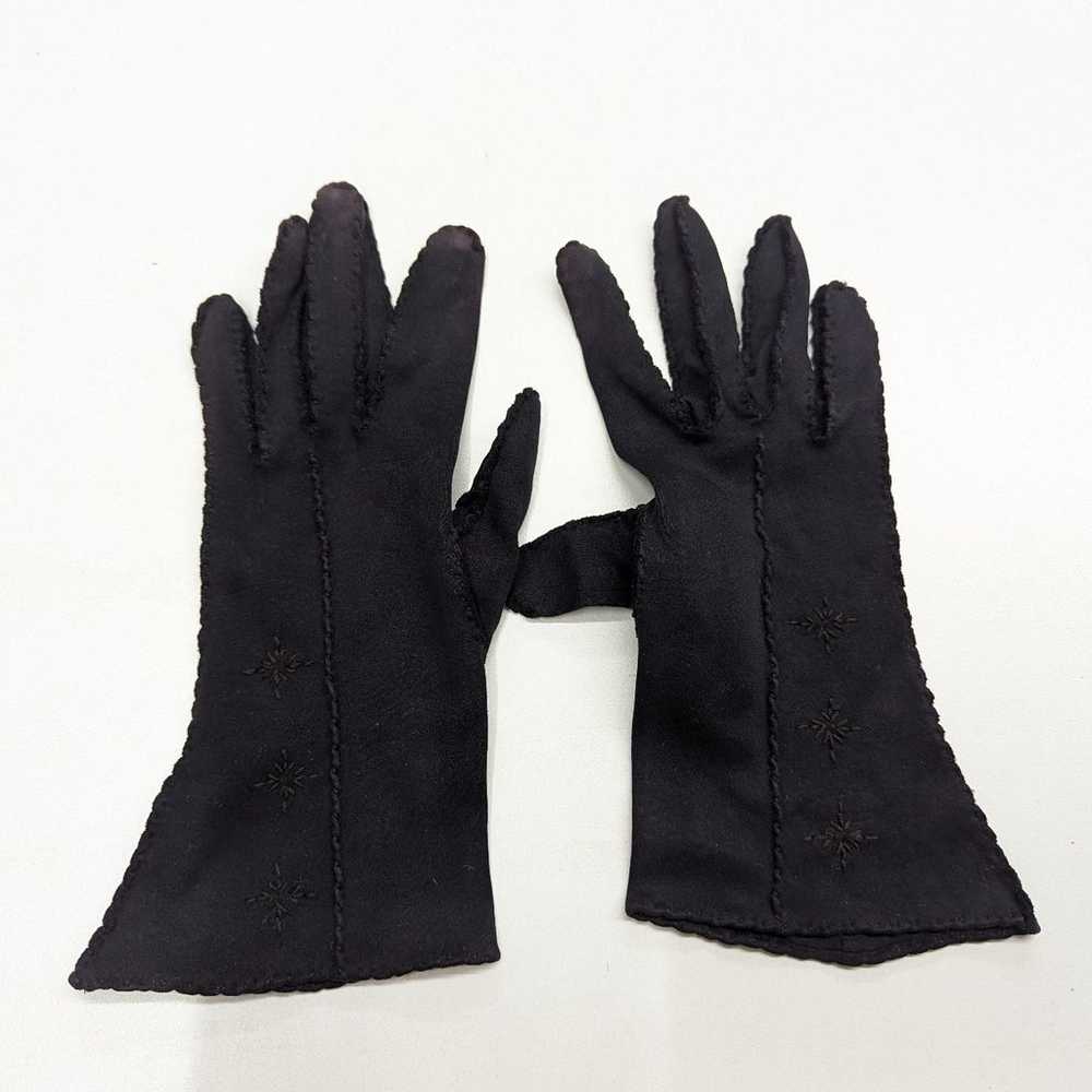 Vintage Dark Navy Blue Embroidered Gloves - image 5