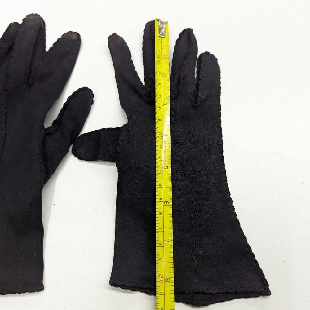 Vintage Dark Navy Blue Embroidered Gloves - image 7