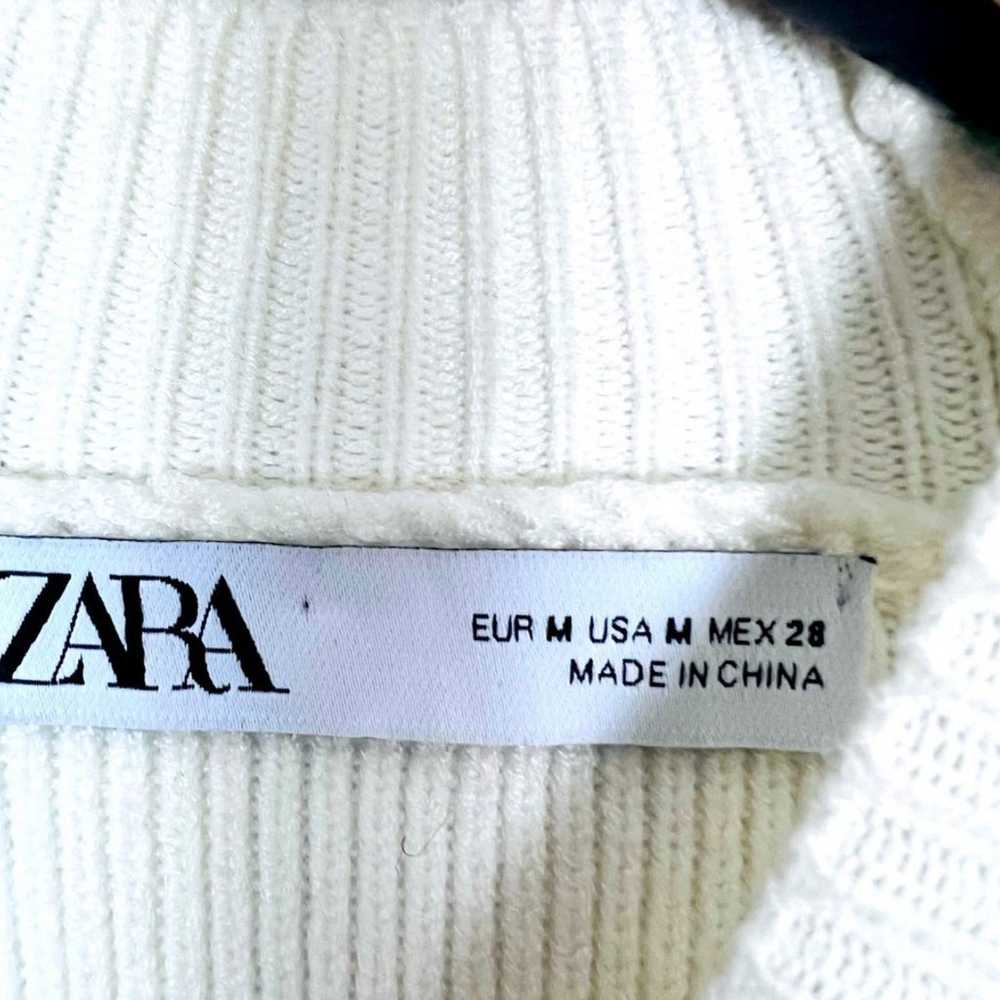 SWEATER Pullover White Knit Sleeve M by ZARA - image 4