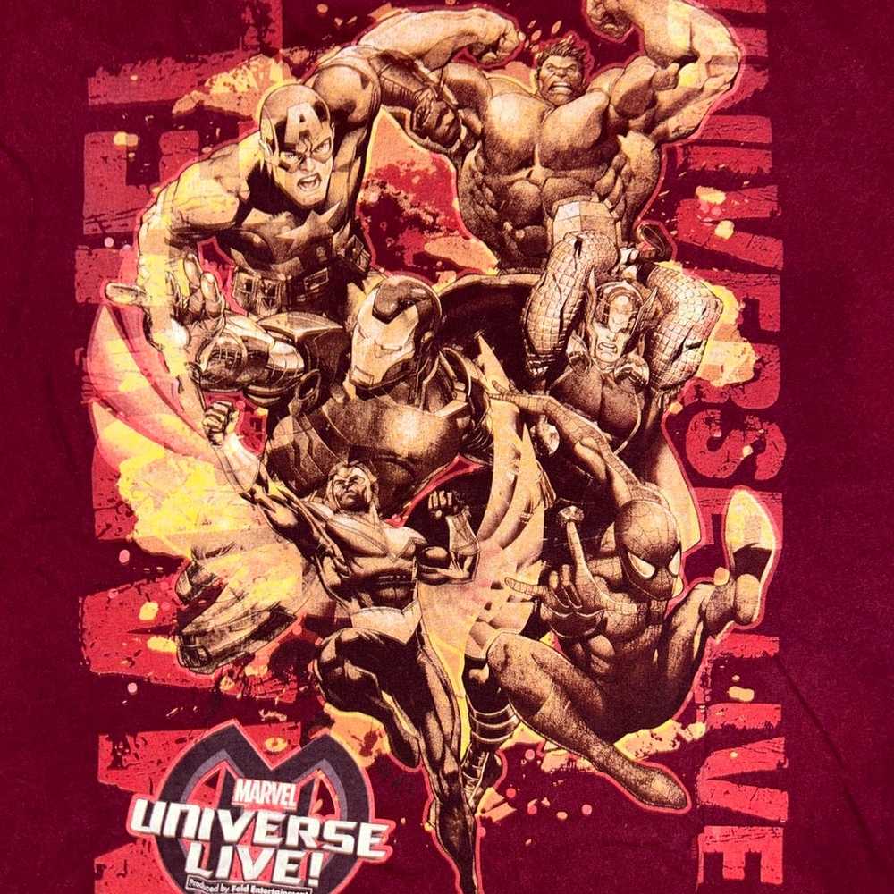 Vintage 2010s Marvel Universe Live Burgundy Red T… - image 3