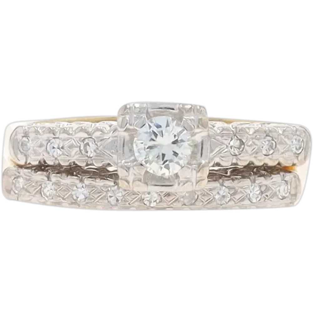 Yellow Gold Diamond Vintage Engagement Ring & Wed… - image 1