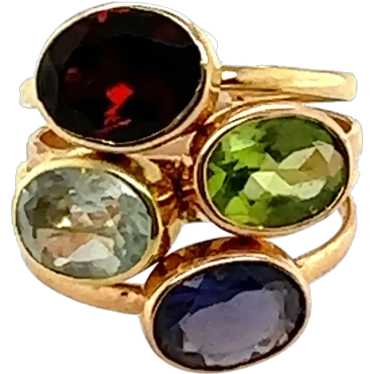 Four 14K Yellow Gold Multi-Color Rings