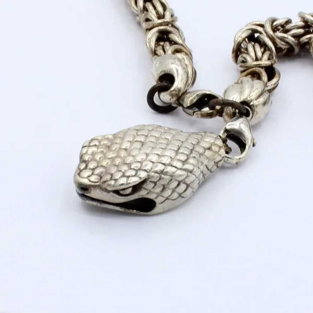 Vintage Sterling Silver Snakehead Byzantine Link … - image 4