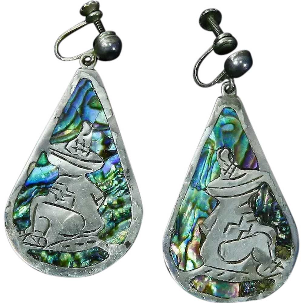 Mexico Sterling Silver and Abalone Dangle Earring… - image 1