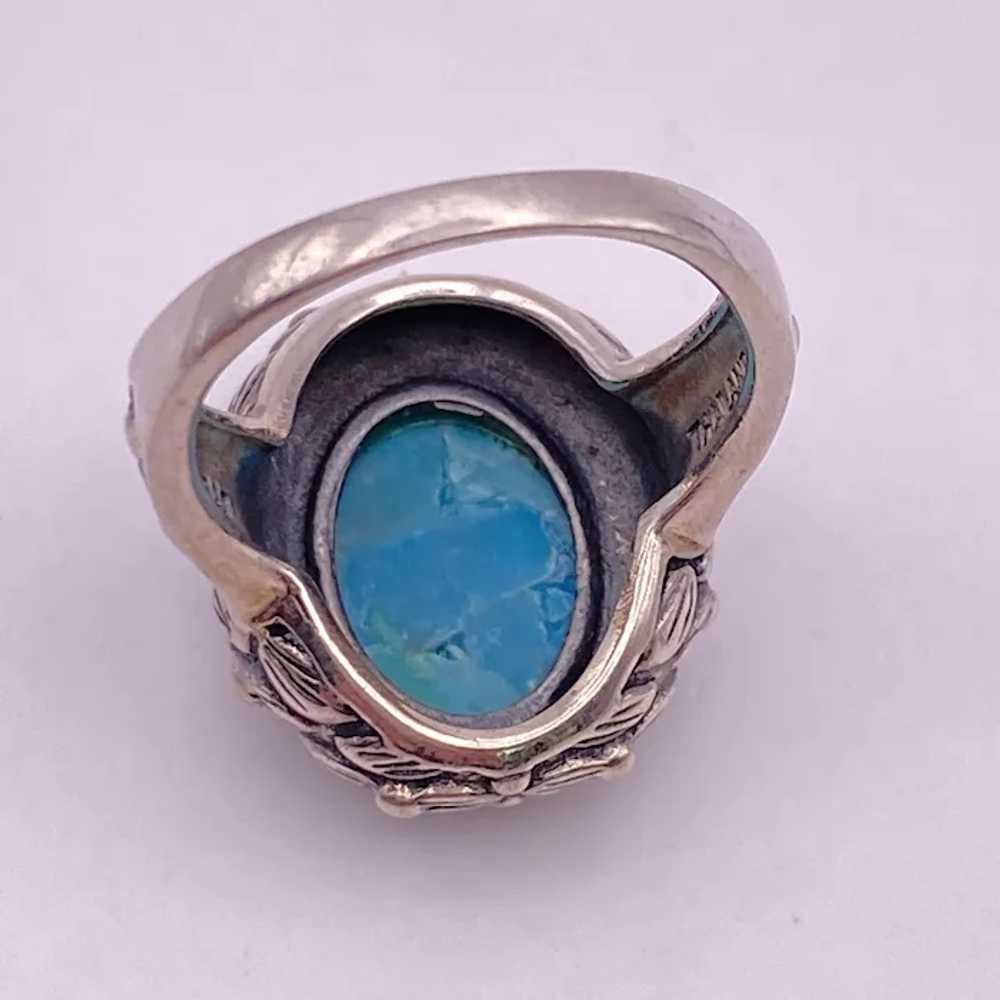 Floral Detail Turquoise Vintage Ring Sterling Sil… - image 6