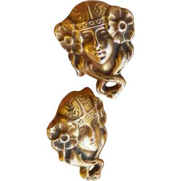 10K Gold Cufflinks Art Nouveau Lady's Face Motif … - image 1