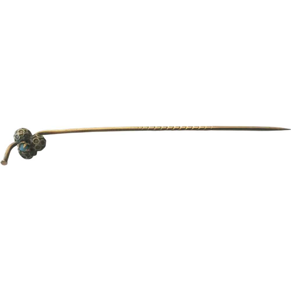 Victorian Persian Turquoise Clover Gold Stickpin - image 1