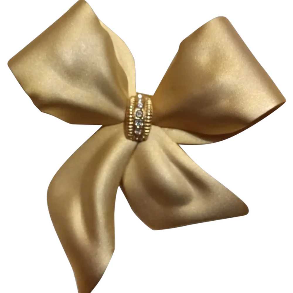 Goldtone Bow Pin With Rhinestones - image 1