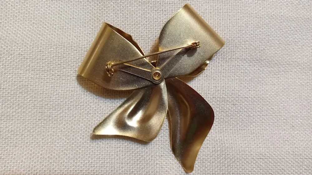 Goldtone Bow Pin With Rhinestones - image 2