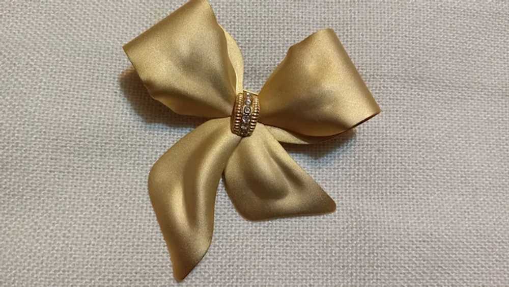 Goldtone Bow Pin With Rhinestones - image 3