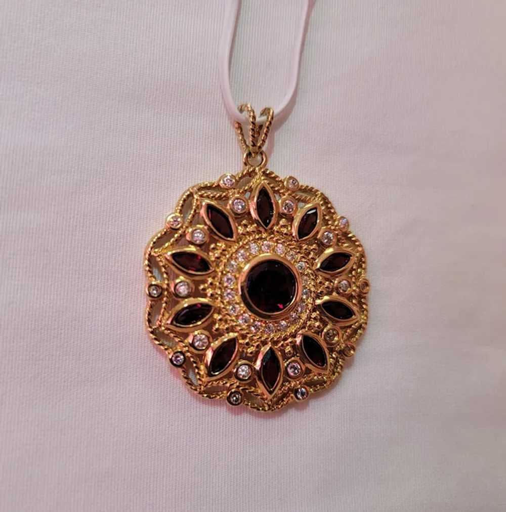 Gold over sterling silver simulated garnet pendant - image 10