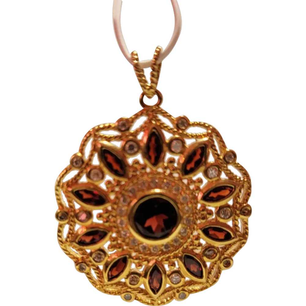 Gold over sterling silver simulated garnet pendant - image 1