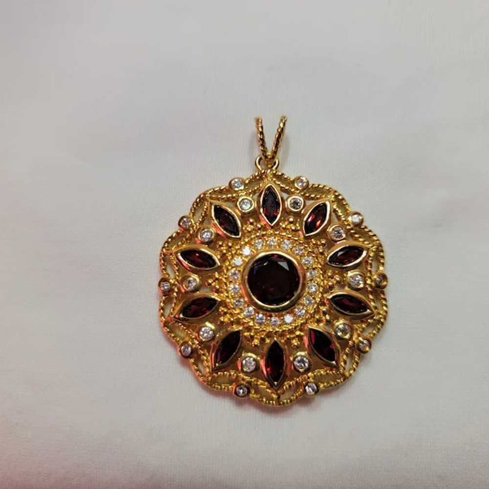 Gold over sterling silver simulated garnet pendant - image 3