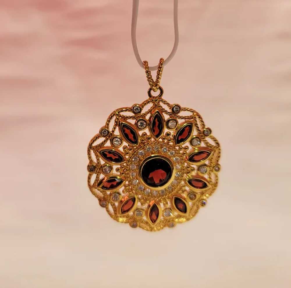 Gold over sterling silver simulated garnet pendant - image 4