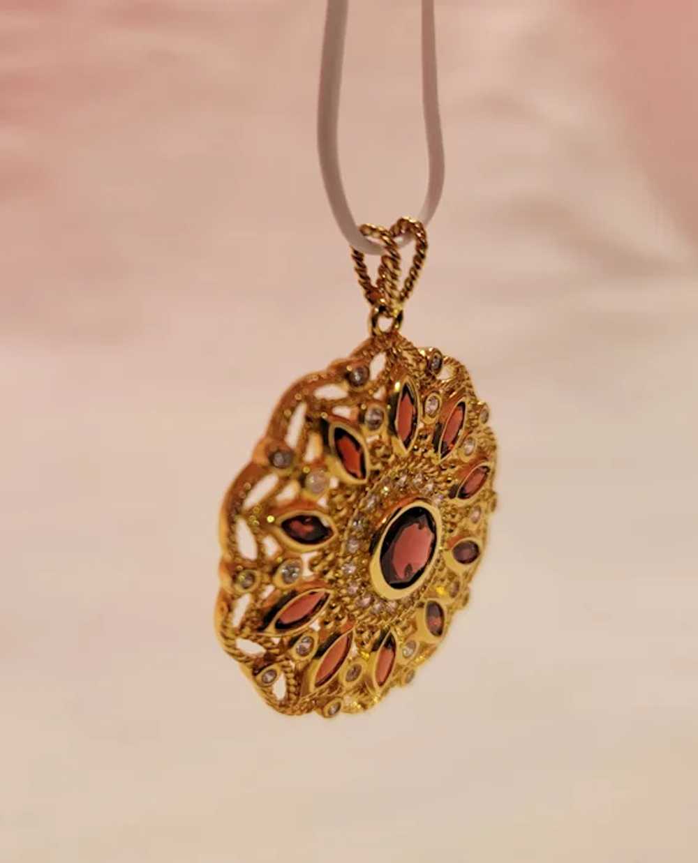 Gold over sterling silver simulated garnet pendant - image 5