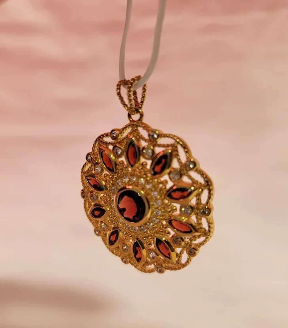 Gold over sterling silver simulated garnet pendant - image 6