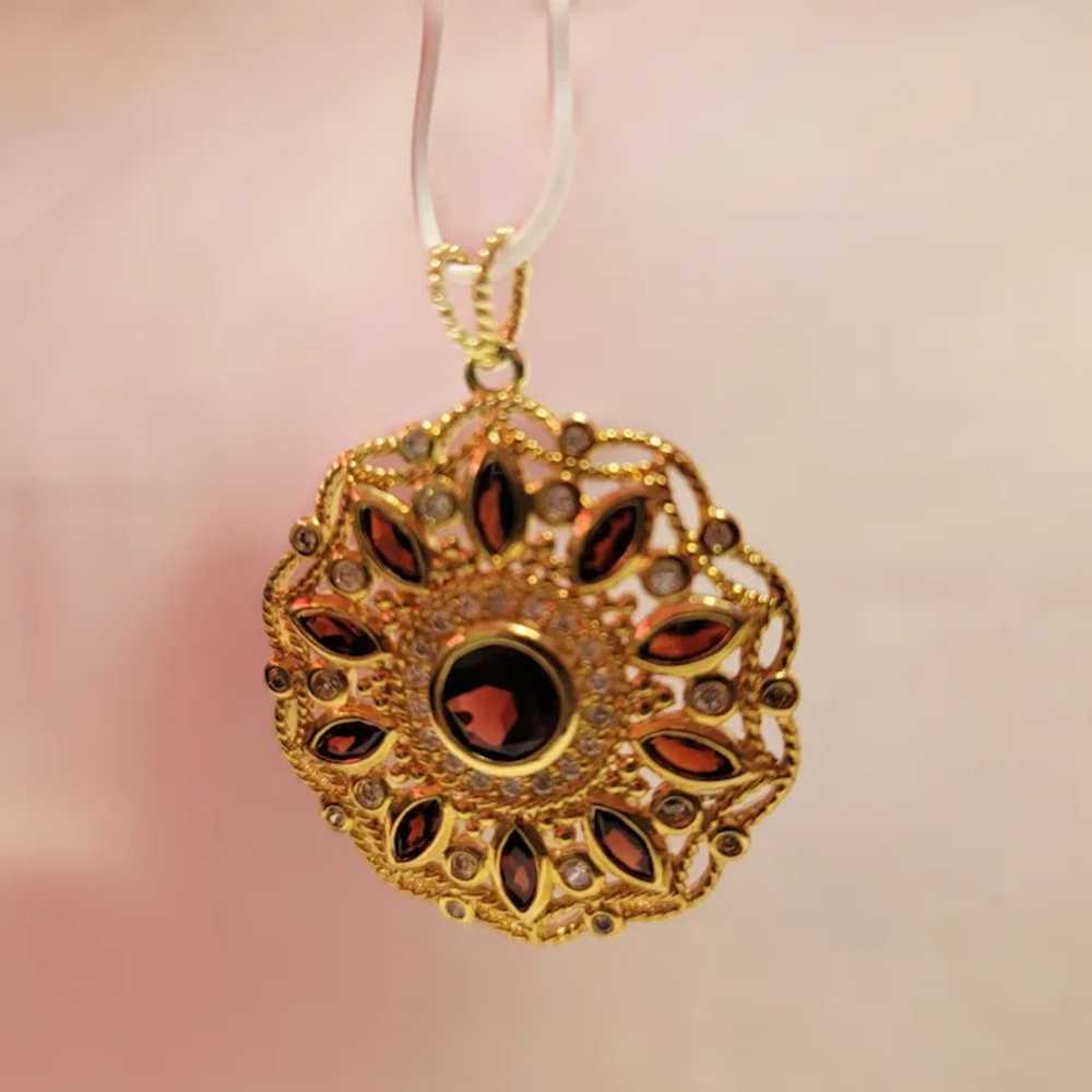 Gold over sterling silver simulated garnet pendant - image 8