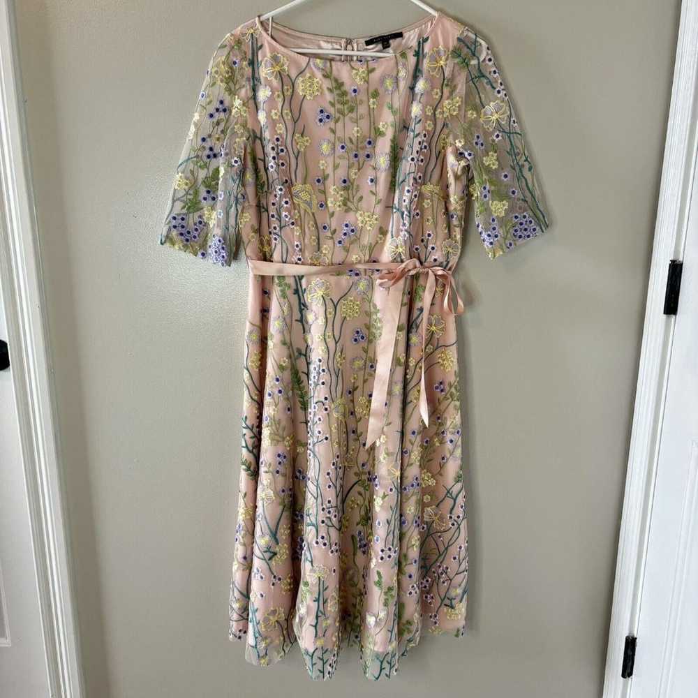 Alex Marie Peach Floral Embroidered Dress Lined S… - image 1