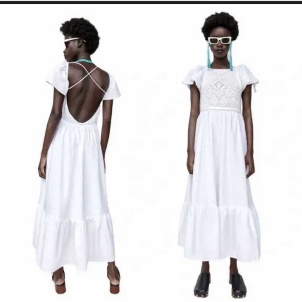 Zara Crochet Front Maxi Dress XXL White Cotton Bl… - image 3