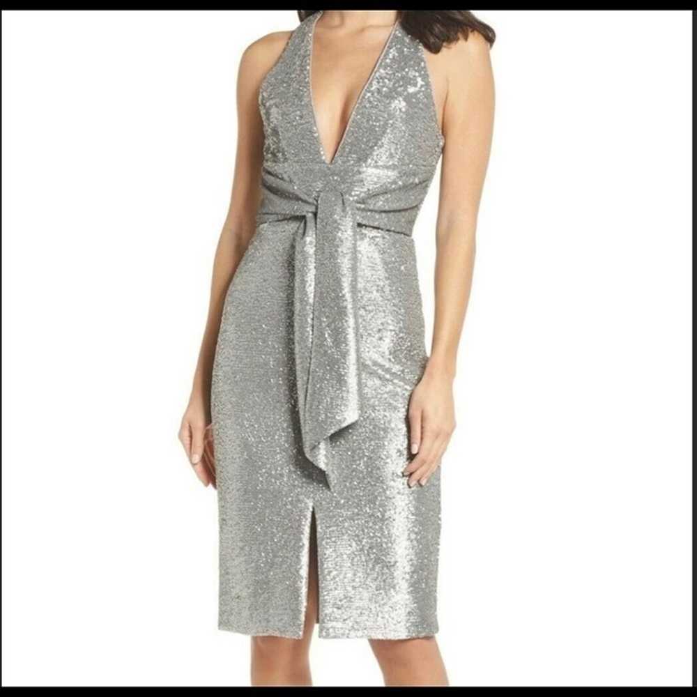 Harlyn Plunge-neck silver sequined dress - image 1