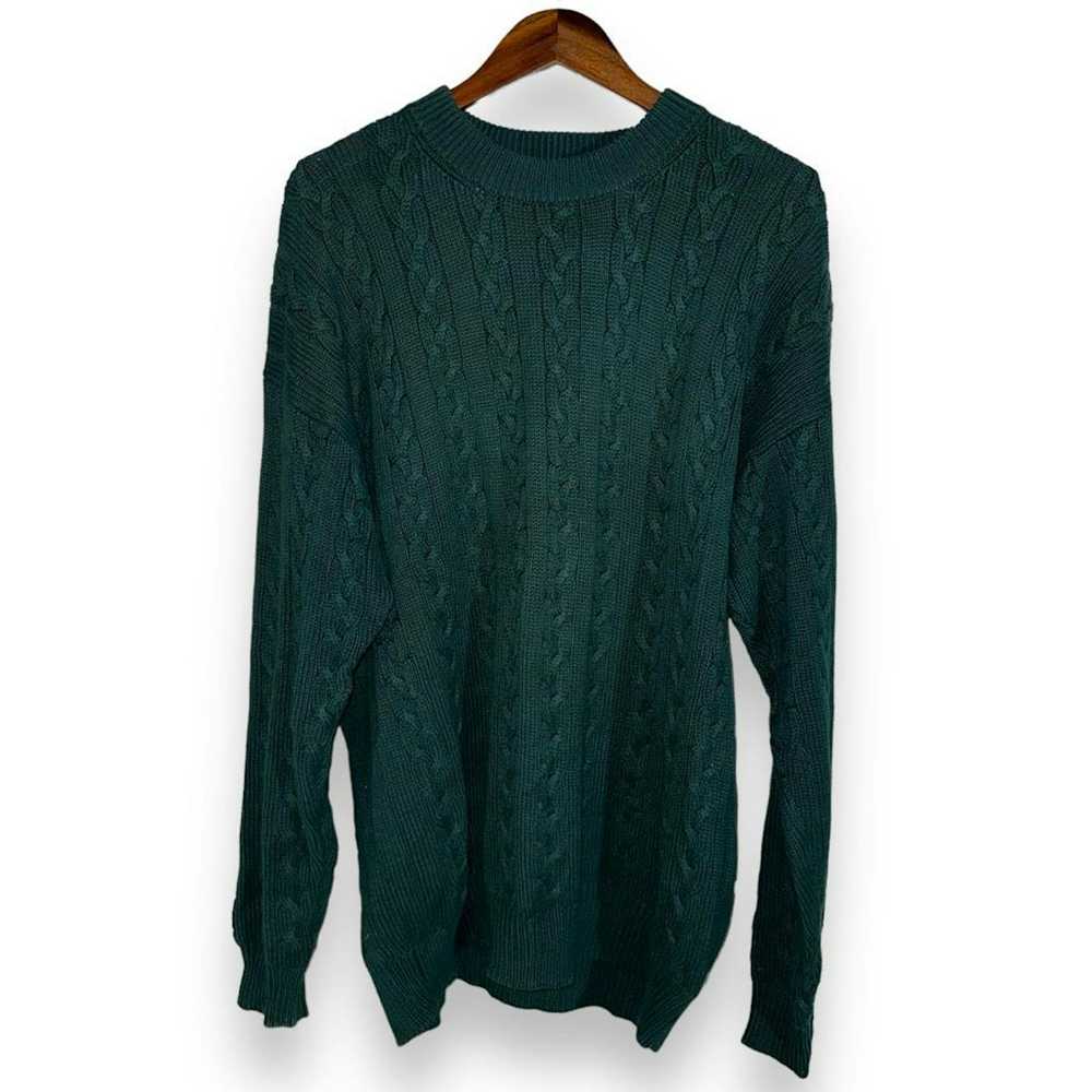 Nautica 90s Nautica Forest Green Cableknit Fisher… - image 1