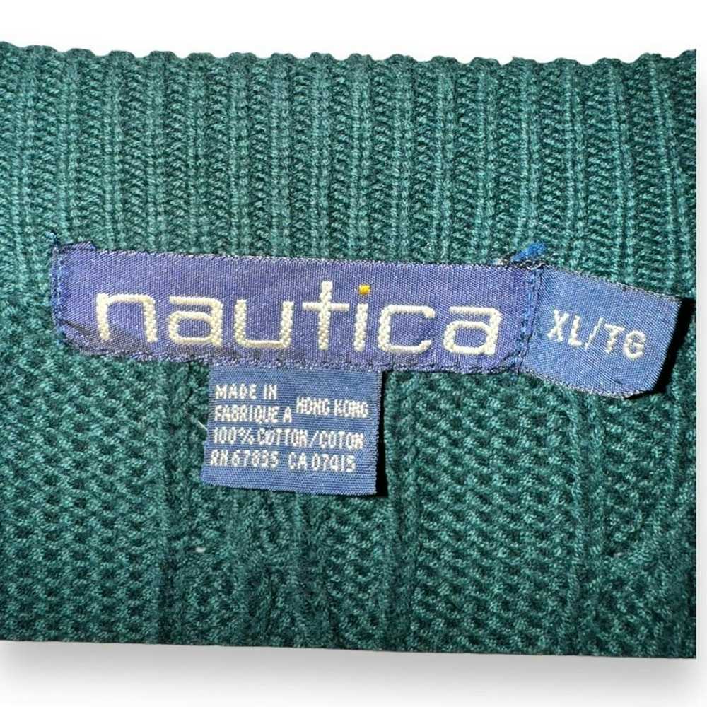 Nautica 90s Nautica Forest Green Cableknit Fisher… - image 2