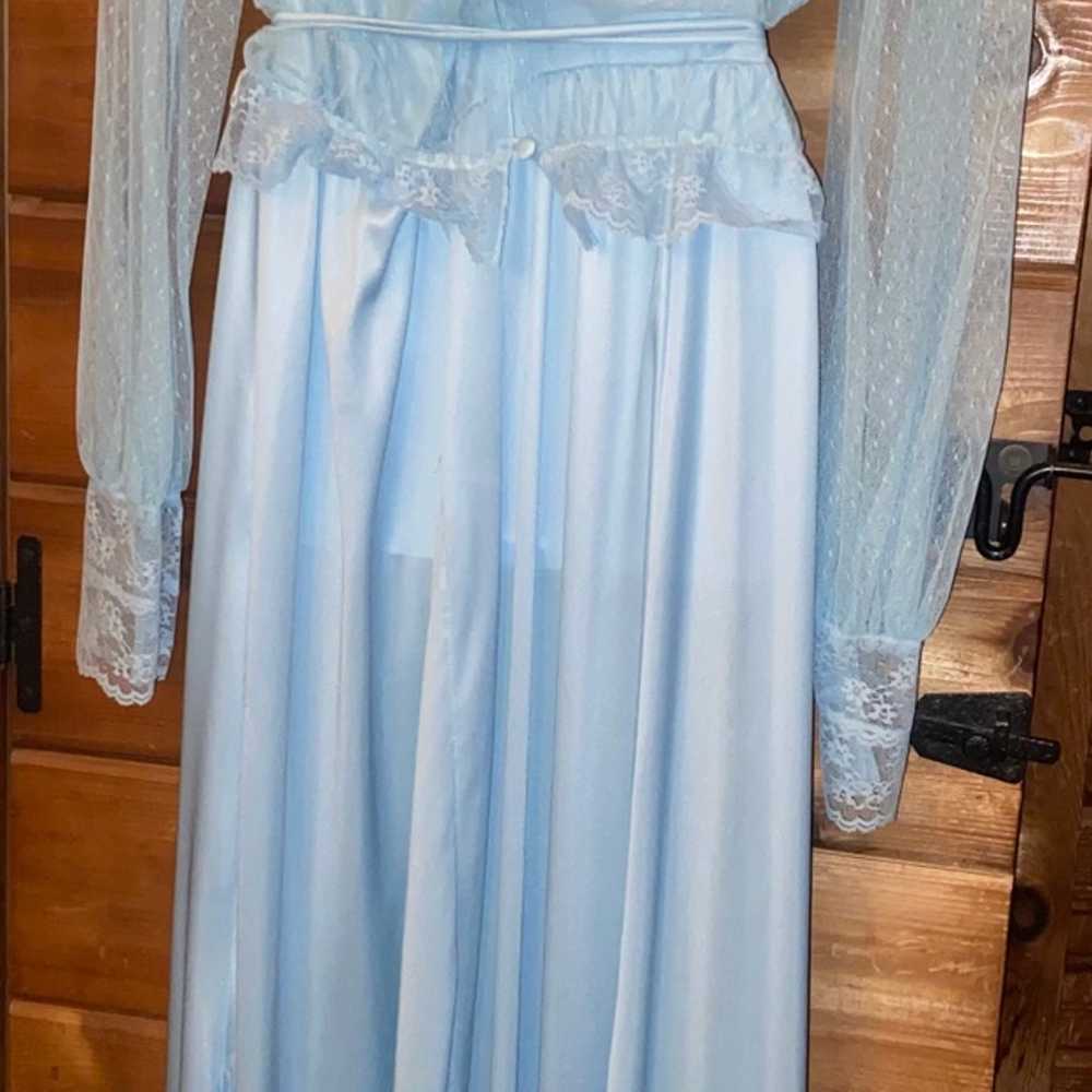 Vintage handmade 1970s baby blue wedding dress - image 3