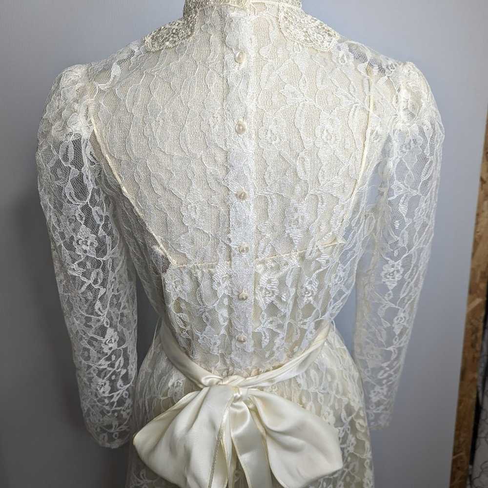 Vintage 70's Victorian Lace Dress Long Sleeve Lin… - image 6
