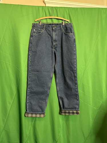 Carhartt Blue 40/30 Plaid Fleece Lined Straight Leg Denim Jeans